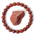 Polished red natural stone bead bracelet with raw unpolished stone showing earthy textures - Red Jasper Style(FK1457)