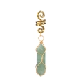 Detail of green hexagonal stone pendant with gold wire wrap on vintage dreadlock cuff - Green Aventurine Style (FY0279)