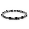 Polished black beads and dark grey geometric hematite beads elastic bracelet for men - Hematite Black Glass