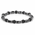 Elastic beaded bracelet with black lava stone and polished dark grey magnetic beads - Hematite Lava Stone
