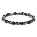 Men's energy bracelet featuring matte black agate and polished hematite beads - Hematite Matte Black Glass