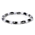Elastic beaded bracelet with white marble stones, black hematite and silver spacers - Hematite White Turquoise
