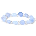 Elegante pulsera minimalista con piedras de ágata azul claro y cuentas de cristal claras - Estilo Irregular Azul Pálido (FD10368-19CM)