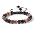Pulsera artesanal de cuarzo ahumado y piedras naturales con cordón negro ajustable - Estilo de Piedra con Textura Marrón Rojiza (FA0019)