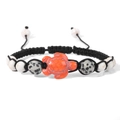 Adjustable woven bracelet with orange turquoise turtle charm and natural stone beads - Orange Red