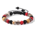 Pulsera tejida ajustable con cuarzo ahumado y cuentas de piedras naturales de colores - Estilo de Textura Colorida Roja y Amarilla (FA0020)
