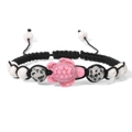 Adjustable woven bracelet featuring multi-color natural stone beads and a pink turtle charm - Pink