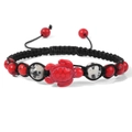 Adjustable black cord bracelet with red sea turtle charm and spotted stone beads - Dark Red