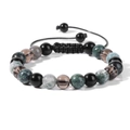Pulsera tejida ajustable con cuentas de piedra natural negras, marrones y verdes - Estilo Mineral Multicolor Verde y Blanco (FA0023)