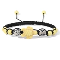 Adjustable black cord bracelet with a yellow sea turtle charm and spotted stone beads - Light Yellow