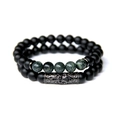 Detail view of double beaded bracelet set with matte black beads and green stone accents - Matte Black & Green Marble Pattern Style (FK1288) / Two-Piece Set