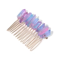 Iriserende roze en blauwe ruwe kristallen haarkam met een 10-tands gouden basis - Iriserend Roze Blauwe Stijl (FY0295)