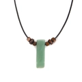 Ethnic style necklace with green rectangular stone pendant and brown wood beads - Green Aventurine (With Wood Beads)