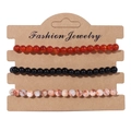 Three-piece set of 8mm natural stone elastic bracelets with red, black, and marble beads - 19cm / Red Black Marbled Beads (FK0495)