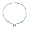 Light blue crushed stone necklace with butterfly pendant and gold lobster clasp - Light Blue