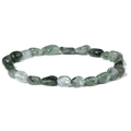 Elastic bracelet with natural irregular green rutilated quartz tumbled stone beads - Green Rutilated Quartz Style (FD10023-19CM)