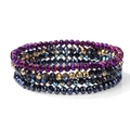 Set de 4 pulseras elásticas bohemias con cuentas de cristal facetadas metálicas e iridiscentes - Estilo Iridiscente Oro Púrpura (FK1435-19cm)