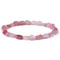 Elastic bracelet with irregular natural pink strawberry quartz tumble beads - Strawberry Quartz Style (FD10026-19CM)
