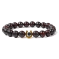 Detail of red and black stone beads with golden horseshoe lucky charm on elastic bracelet - Red and Black Stone Style (FD10977-19CM)