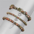 Three-piece unakite stone elastic bracelet set with star moon and feather charms - Unakite (FK1310-19CM)