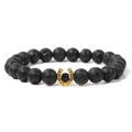 Natural black lava stone bead bracelet with a golden horseshoe accent on white background - Black Lava Stone Style (FD10976-19CM)