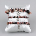Three-piece stretch natural stone bracelet set with star and feather pendants in pink and grey - Rhodonite (FK1384-19CM)