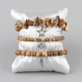 Natural landscape stone stretch bracelet set with star, moon and leaf pendants - Picture Jasper (FK1385-19CM)