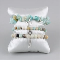 Three-piece stretch bracelet set with sky blue natural stones and silver star charms - Amazonite (FK1387-19CM)