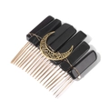 Detail of vintage gothic hair comb with gold crescent moon and black resin base - Black Obsidian (FY0306)