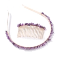 Handmade purple natural crystal stone hairband and comb set with elegant rose gold wire - Purple Headband And Hair Comb Set (G0108)