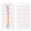 Detailed set of 24 beaded bracelets with colorful clay fruit charms on display cards - Polymer Clay Fruit Style (FK1873) / Woven Style