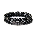 Double-layered black onyx and hematite bead bracelets with micro-pave skull tube accent - Glossy Black & Micro Pave Black Diamond Style (FK1294) / Two-Piece Set