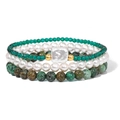 Detail view of a three-layer beaded bracelet set with green natural stones and pearls - Green Series Set (FK1757-19CM)