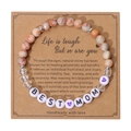 Natural stone bead bracelet with BEST MOM letters on a gift card message - Mom Bracelet With Heart Card (Red Network)