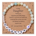 Natural stone bead bracelet with DAUGHTER letter beads on greeting card gift set - Daughter Bracelet With Daughter Card (Stone)