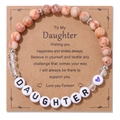 Detailed macro view of Daughter stone beaded bracelet with warm message gift card - Daughter Bracelet With Daughter Card (Red Network)