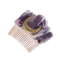 Bohemian purple amethyst raw stone hair comb with golden crescent moon charm - Amethyst (FY0305)