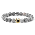 Natural gray picture stone bead bracelet featuring a gold horseshoe metal charm - Gray Graphic Stone Style (FD10975-19CM)