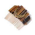 Vintage hair comb with brown tiger eye stones and golden crescent moon ornament - Tiger Eye (FY0307)