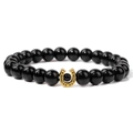 Bracciale elastico da uomo in pietre nere naturali con ciondolo portafortuna a ferro - Stile Pietra Nera Lucida (FD10980-19CM)