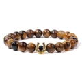 Bracciale in pietra occhio di tigre con ciondolo a ferro di cavallo dorato e perla nera - Stile Occhio di Tigre (FD10982-19CM)