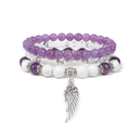 Set di 3 braccialetti di perline con ametista, pietra bianca e ciondolo ad ala d'argento - Stile Ametista (FK1685-19cm)