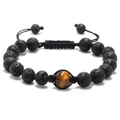 Verstellbares Lava-Stein Armband mit Tigerauge-Edelstein für Damen und Herren geflochten - Tigerauge & Lavagestein Stil (G0264)