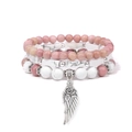 Set di bracciali con perline di pietra naturale rosa e bianca e ciondolo ad ala - Stile Pietra Mista Bianco Rosa (FK1689-19cm)