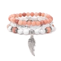Set di tre braccialetti con perline in pietra naturale e ciondolo vintage ala e rosa - Stile Pietra Naturale Rosa Arancio (FK1690-19cm)