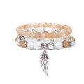 Set di tre braccialetti bohémien con perline di turchese bianco e ciondolo ad ala - Stile Ambra Traslucida (FK1692-19cm)