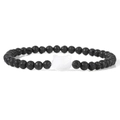 Elastisches Perlenarmband mit schwarzen Lavasteinen und weißem Muschel-Katzenanhänger - Schwarzer Vulkansteinstil (FD10117-19CM)