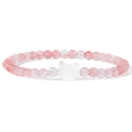 Armband aus rosa Erdbeerquarz-Perlen mit weißem Katzenkopf-Anhänger und Gummizug - Rosa Erdbeerquarzstil (FD10118-19CM)