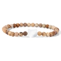 Elastisches Natursteinarmband mit 4mm Perlen und weißem Katzenkopf-Anhänger - Gelbbrauner Bildsteinstil (FD10121-19CM)