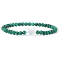 Elastisches Perlenarmband mit grünen Malachit-Perlen und weißem Anhänger in Katzenform - Malachitgrün-Schwarz-Musterstil (FD10122-19CM)